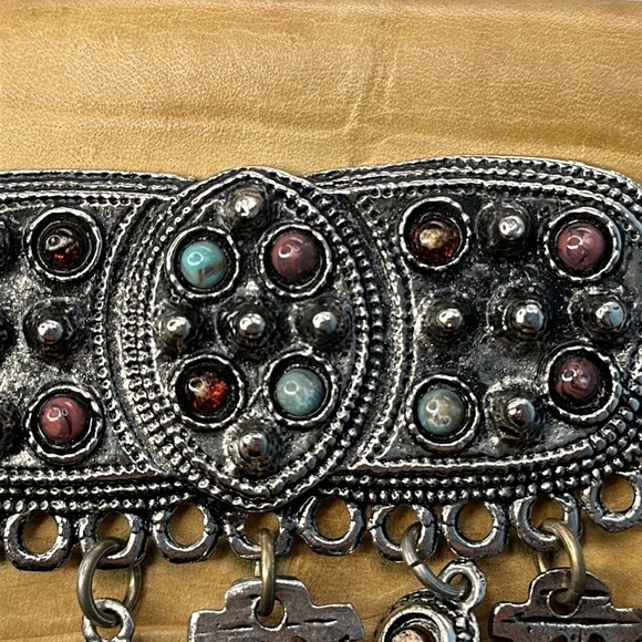 Nina Arjani Leatherock Leather Purse Turquoise Stones and silver Beaded Trim - Picture 6 of 8